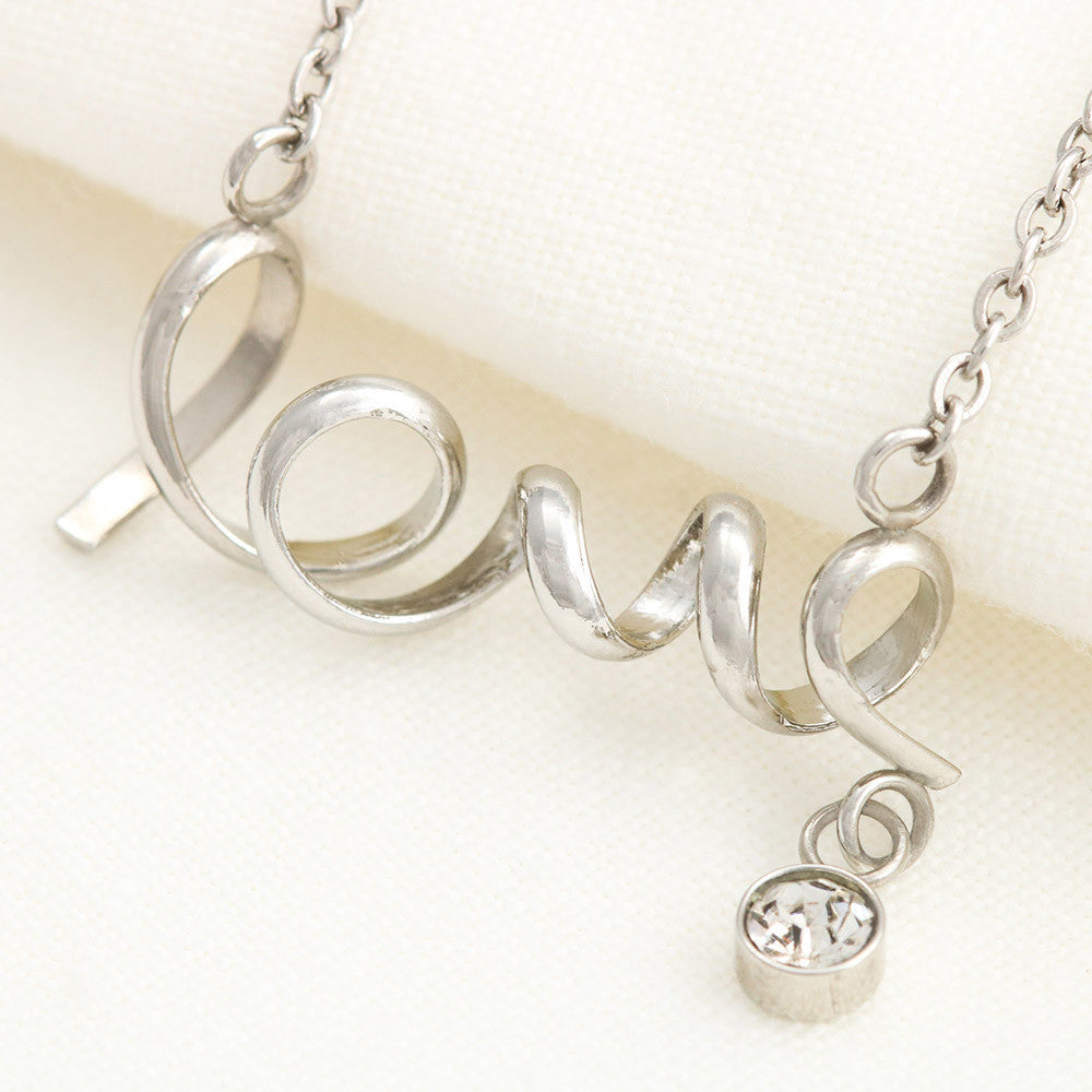 Scripted Love Necklace, Cursive Love Pendant, Stainless Steel