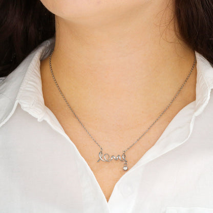 Scripted Love Necklace, Cursive Love Pendant, Stainless Steel