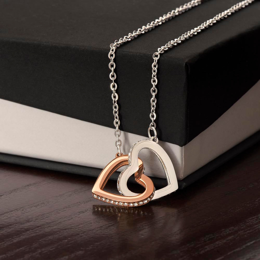 Interlocking Hearts Necklace for Daughter, Crystal Accents, 18K Yellow or 14K White Gold