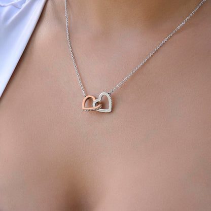Interlocking Hearts Necklace for Daughter, Crystal Accents, 18K Yellow or 14K White Gold