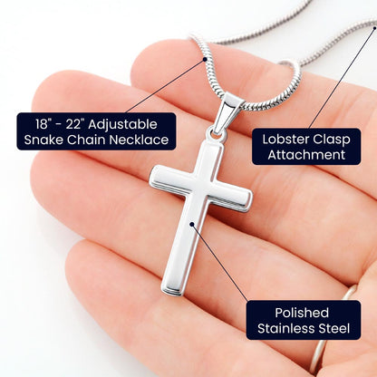 Artisan Cross Necklace on Snake Chain, 18K Yellow Gold Finis - Necklace Details