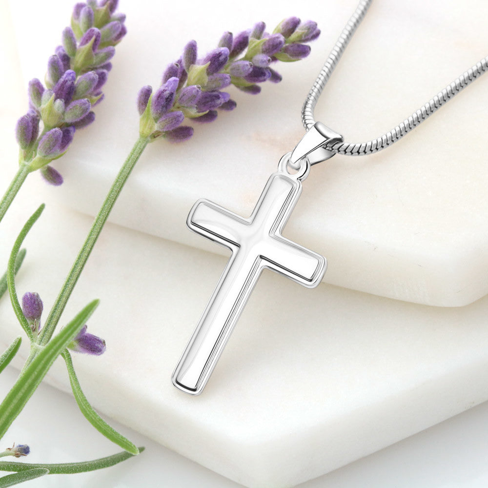 Artisan Cross Necklace on Snake Chain, 18K Yellow Gold Finis - Cross flowers