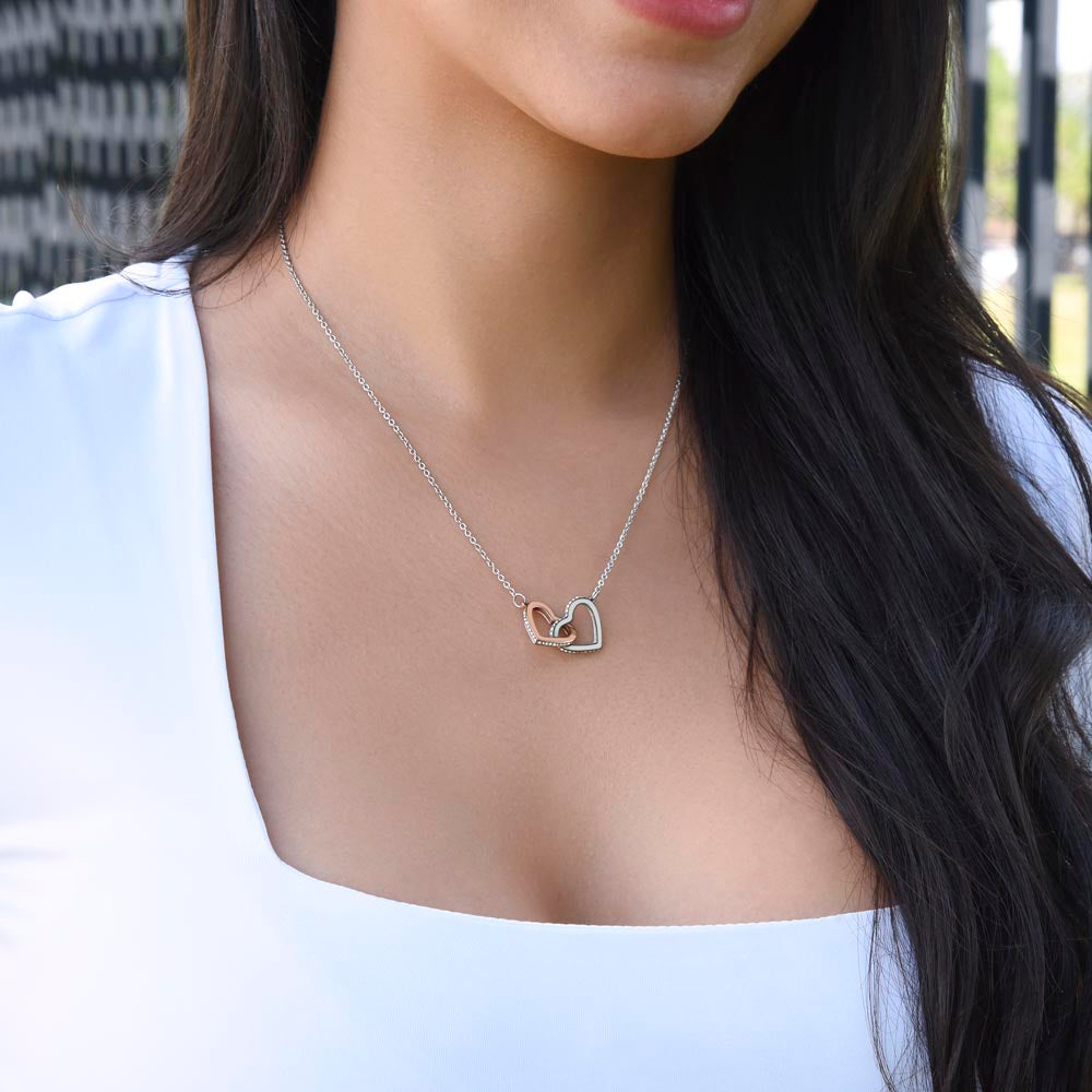Interlocking Hearts Necklace for Daughter, Crystal Accents, 18K Yellow or 14K White Gold