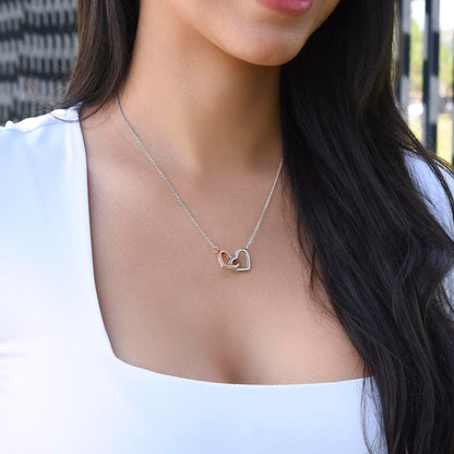 Interlocking Hearts Necklace for Daughter, Crystal Accents, 18K Yellow or 14K White Gold