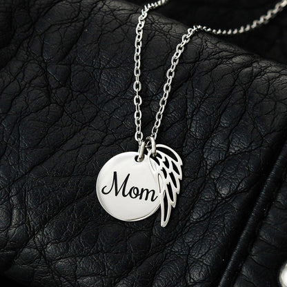 Memorial Necklace for Mom, Angel Wing Keepsake, Polished Stainless Steel