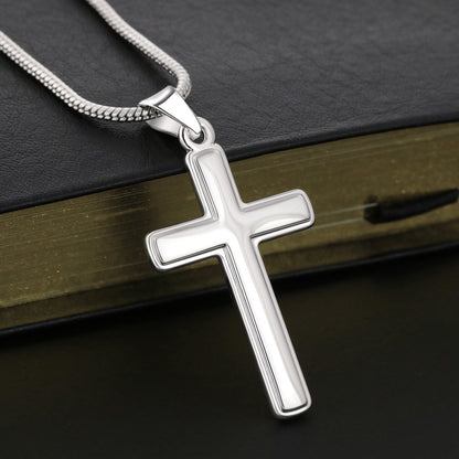 Artisan Cross Necklace on Snake Chain, 18K Yellow Gold Finis - Cross front