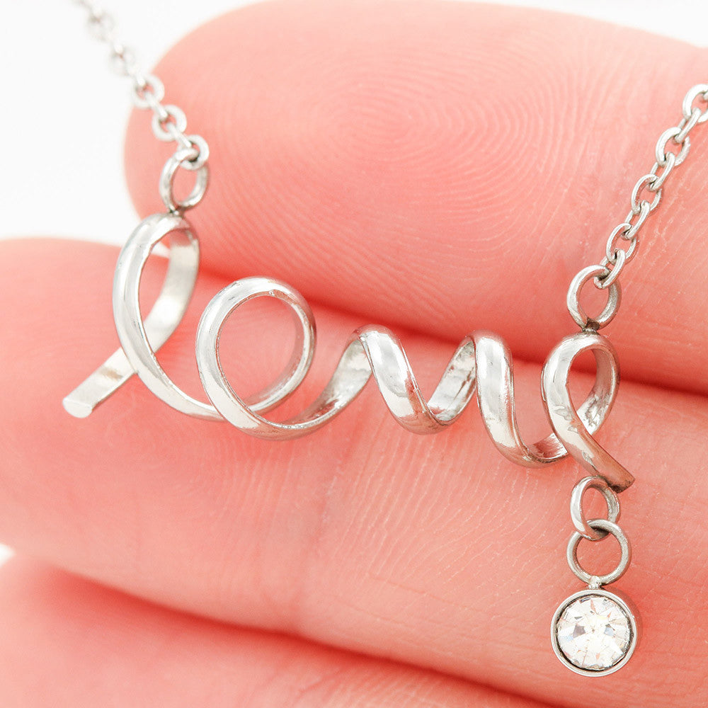 Scripted Love Necklace, Cursive Love Pendant, Stainless Steel