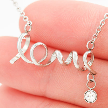 Scripted Love Necklace, Cursive Love Pendant, Stainless Steel