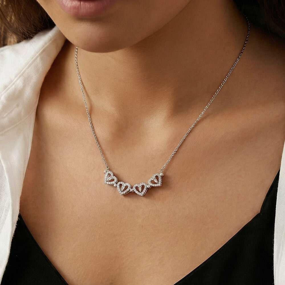 Magnetic Hearts Necklace, Four Crystal Hearts Form a Lucky C - Magnetic Clover Necklace 4