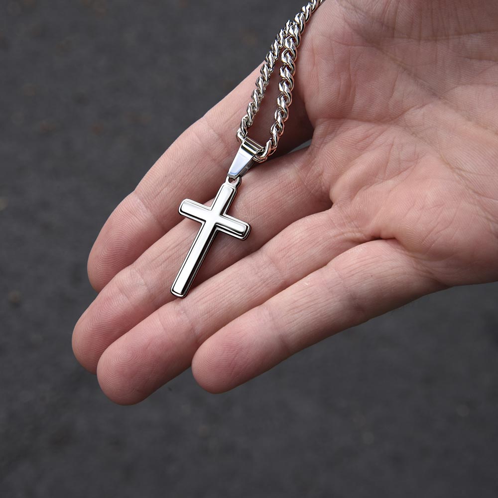 Artisan Cross on Cuban Link Chain, 18K Yellow Gold Finish or - Cross LS 8