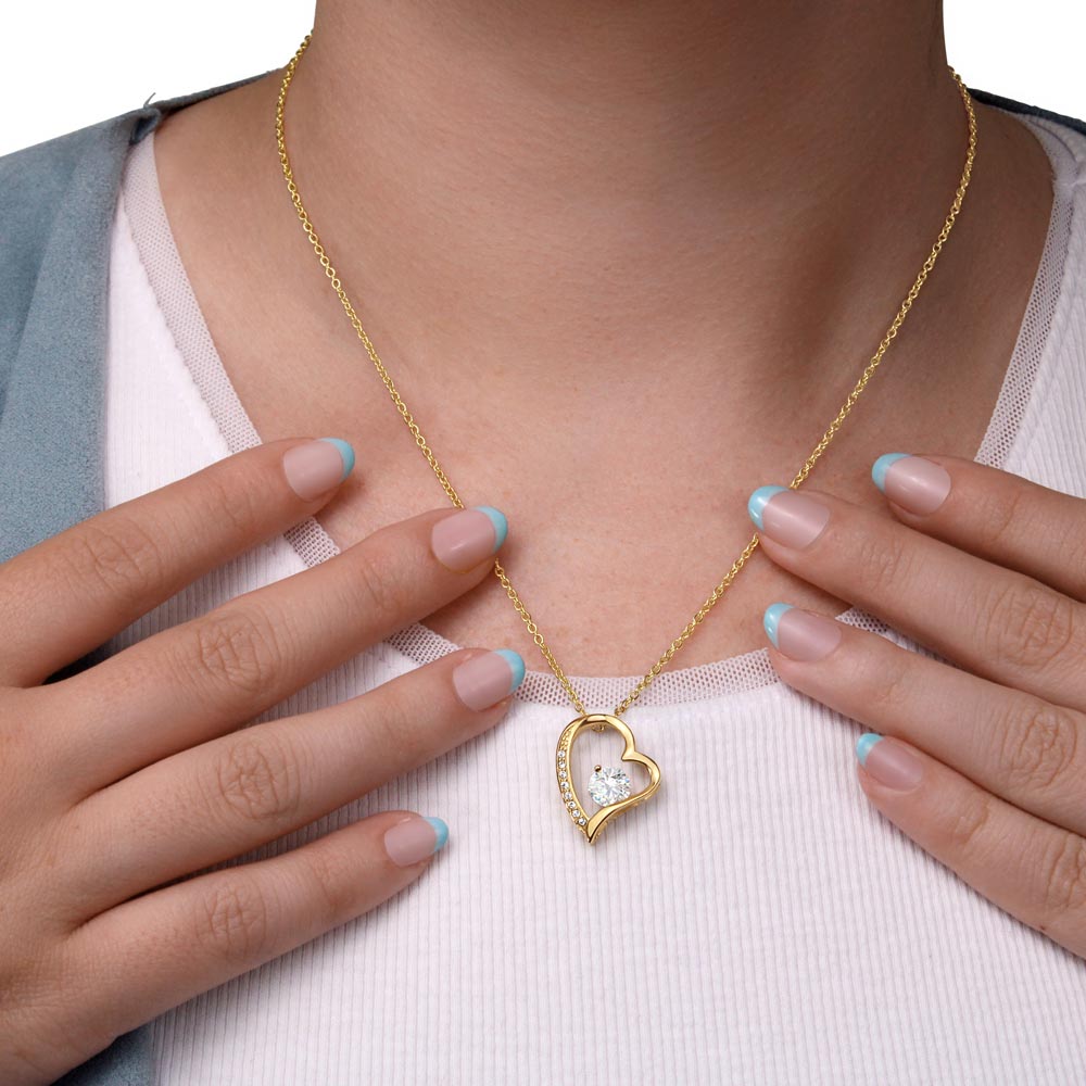Crystal Heart Necklace for Mom, Adjustable Chain, 18K Yellow or 14K White Gold