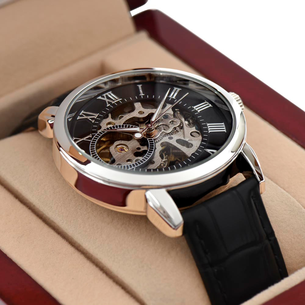 Automatic Skeleton Watch for Men, Self-Winding, Steel Case with Luxury LED Box