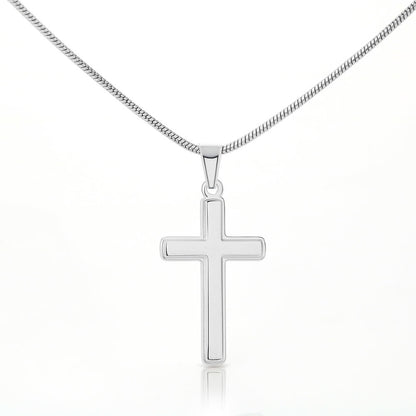 Artisan Cross Necklace on Snake Chain, 18K Yellow Gold Finis - Cross Necklace on White BG