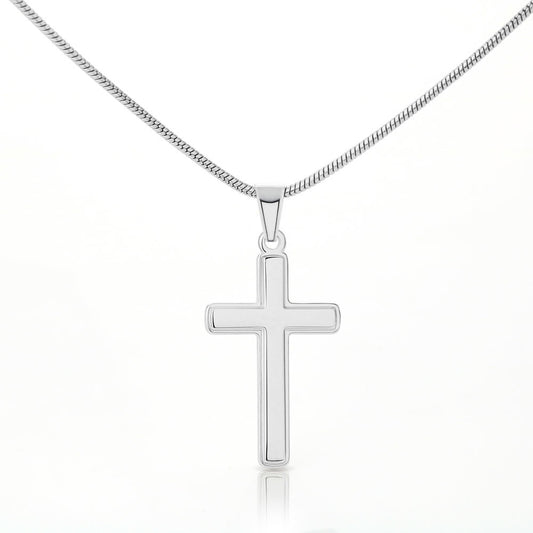Artisan Cross Necklace on Snake Chain, 18K Yellow Gold Finis - Cross Necklace on White BG