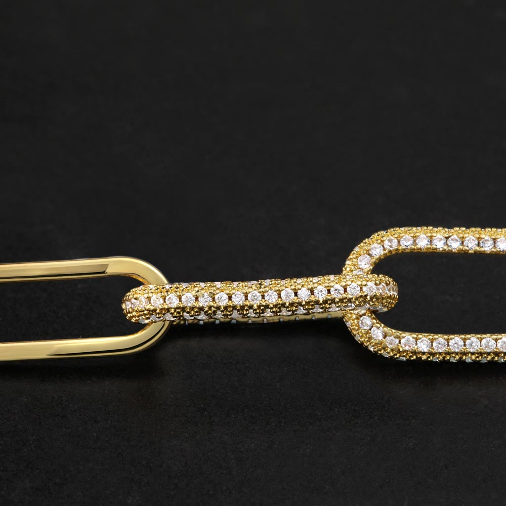 CZ Paperclip Chain Necklace, 18K Gold Finish, Crystal Set Links
