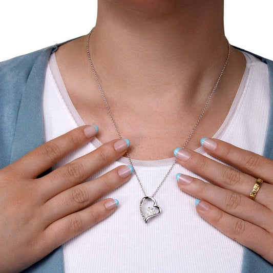 Crystal Heart Necklace for Mom, Adjustable Chain, 18K Yellow or 14K White Gold