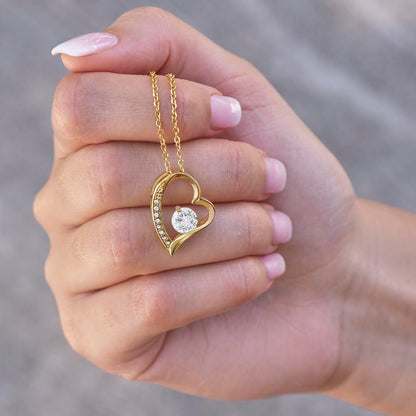 Crystal Heart Necklace for Mom, Adjustable Chain, 18K Yellow or 14K White Gold