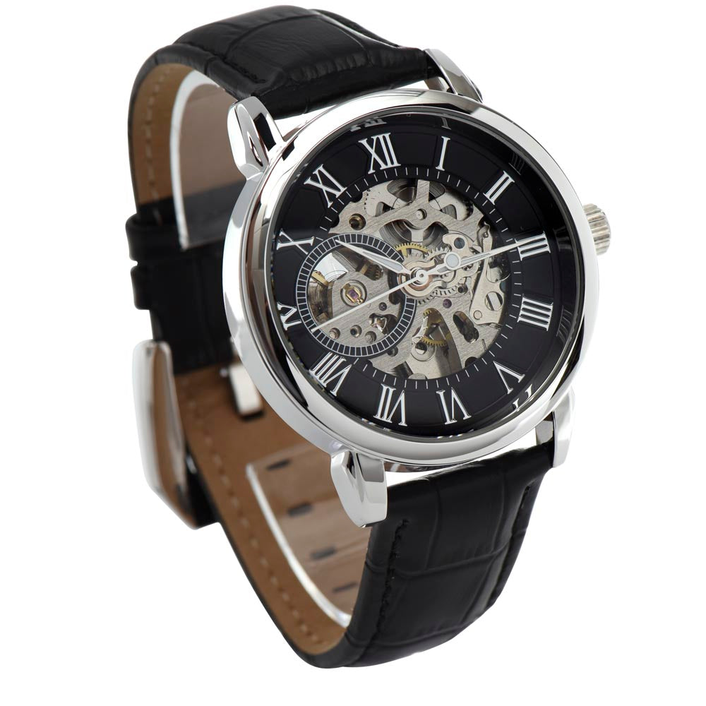Automatic Skeleton Watch for Men, Self-Winding, Steel Case with Luxury LED Box