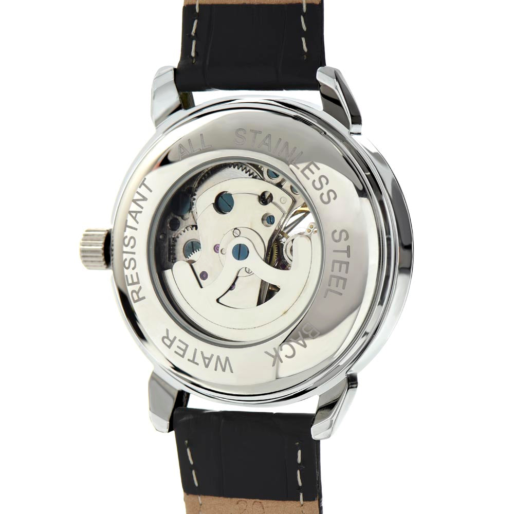 Automatic Skeleton Watch for Men, Self-Winding, Steel Case with Luxury LED Box