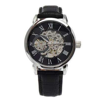 Automatic Skeleton Watch for Men, Self-Winding, Steel Case with Luxury LED Box