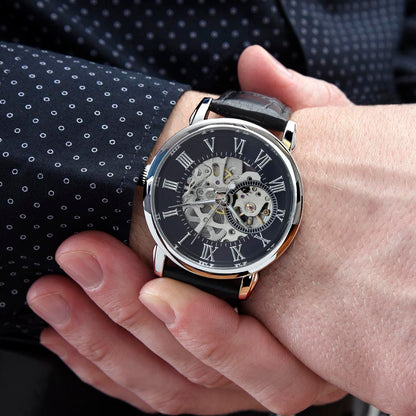 Automatic Skeleton Watch for Men, Self-Winding, Steel Case with Luxury LED Box