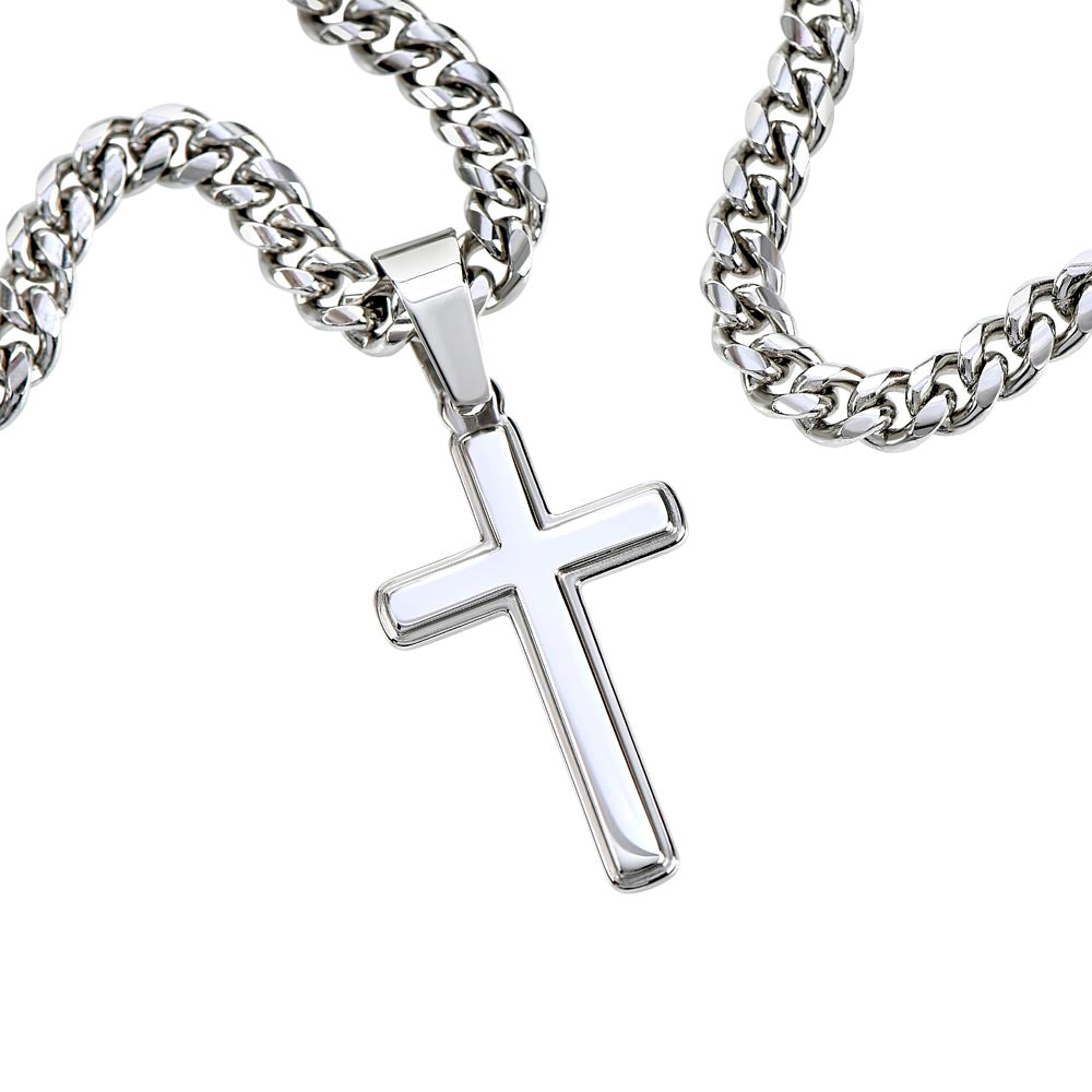 Artisan Cross on Cuban Link Chain, 18K Yellow Gold Finish or - Cross LS 1