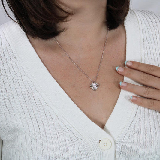 Love Knot Necklace, Unbreakable Bond Pendant, 18K Yellow or  - Model Image