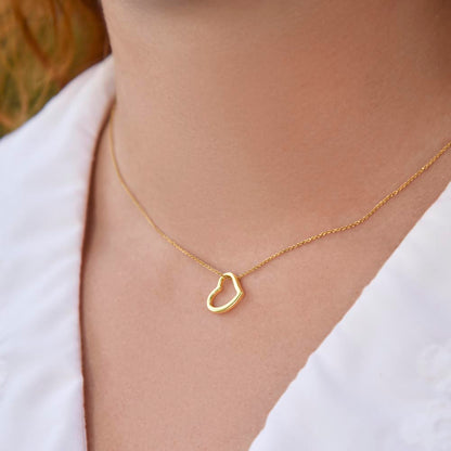 Delicate Open Heart Necklace, 18K Gold Finish, Layering Chain