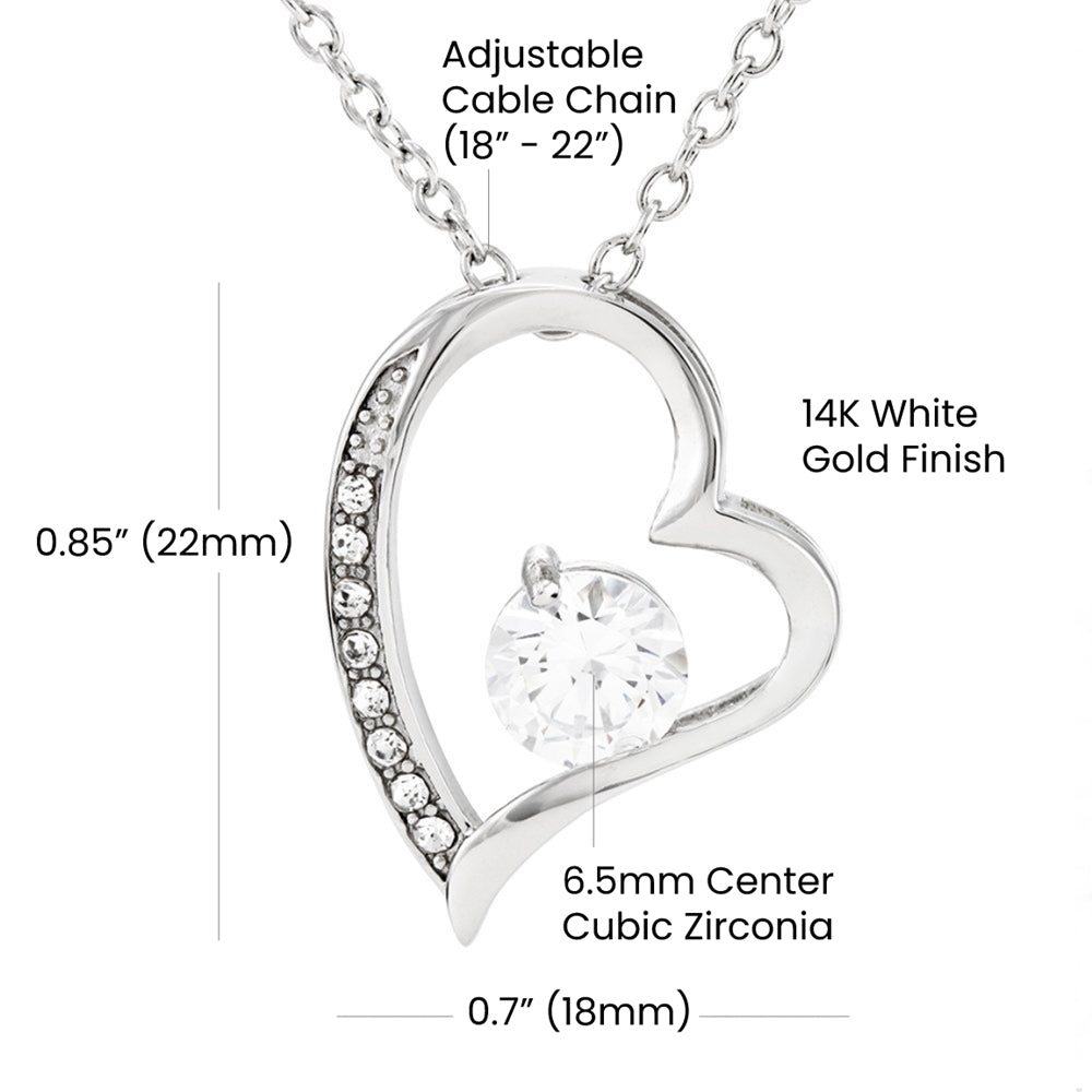 Crystal Heart Necklace for Mom, Adjustable Chain, 18K Yellow or 14K White Gold