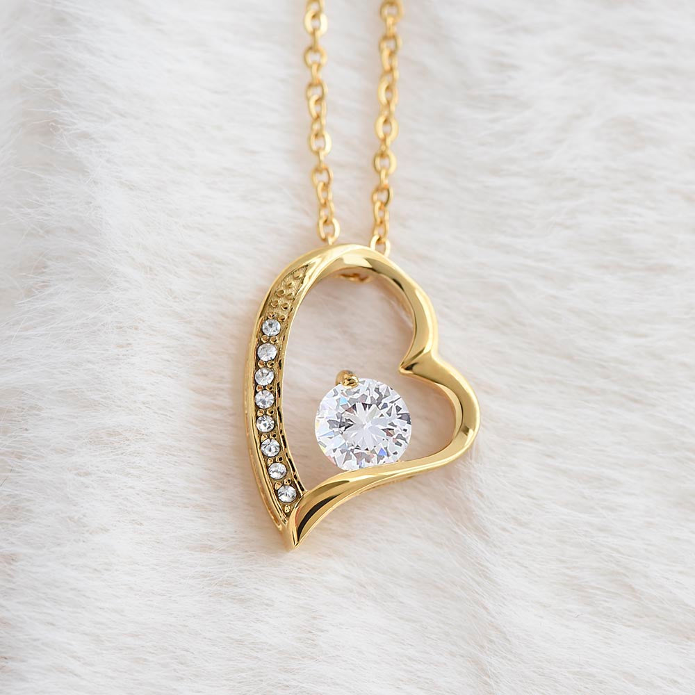 Crystal Heart Necklace for Mom, Adjustable Chain, 18K Yellow or 14K White Gold