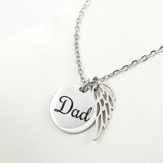Memorial Necklace for Dad, Angel Wing Keepsake, 18K Yellow G - Dad Remembrance
