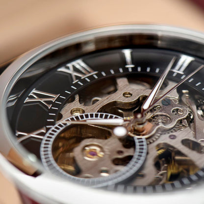 Automatic Skeleton Watch for Men, Self-Winding, Steel Case with Luxury LED Box