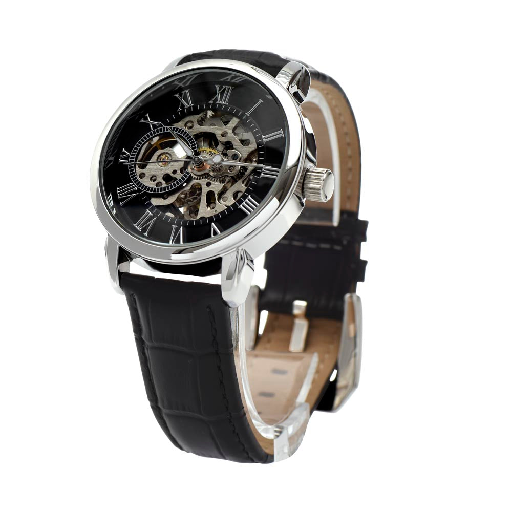 Automatic Skeleton Watch for Men, Self-Winding, Steel Case with Luxury LED Box