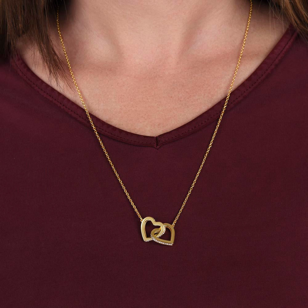 Interlocking Hearts Necklace for Daughter, Crystal Accents, 18K Yellow or 14K White Gold
