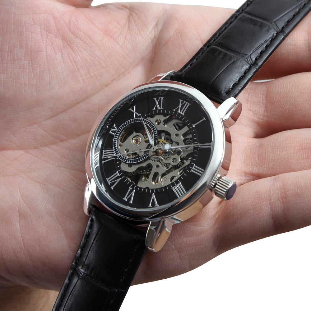 Automatic Skeleton Watch for Men, Self-Winding, Steel Case with Luxury LED Box