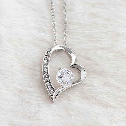 Crystal Heart Necklace for Mom, Adjustable Chain, 18K Yellow or 14K White Gold