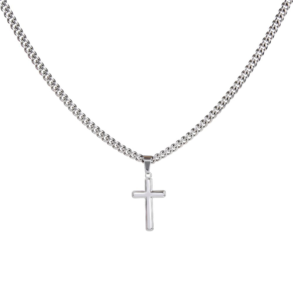 Artisan Cross on Cuban Link Chain, 18K Yellow Gold Finish or - Cross LS 7