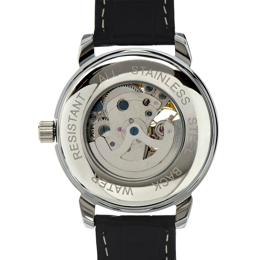 Automatic Skeleton Watch for Men, Self-Winding, Steel Case with Luxury LED Box