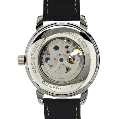 Automatic Skeleton Watch for Men, Self-Winding, Steel Case with Luxury LED Box