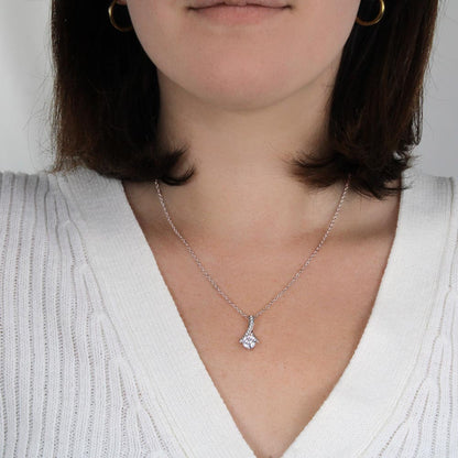 Solitaire Pendant Necklace for Wife, Crystal Center, 18K Yellow or 14K White Gold Finish