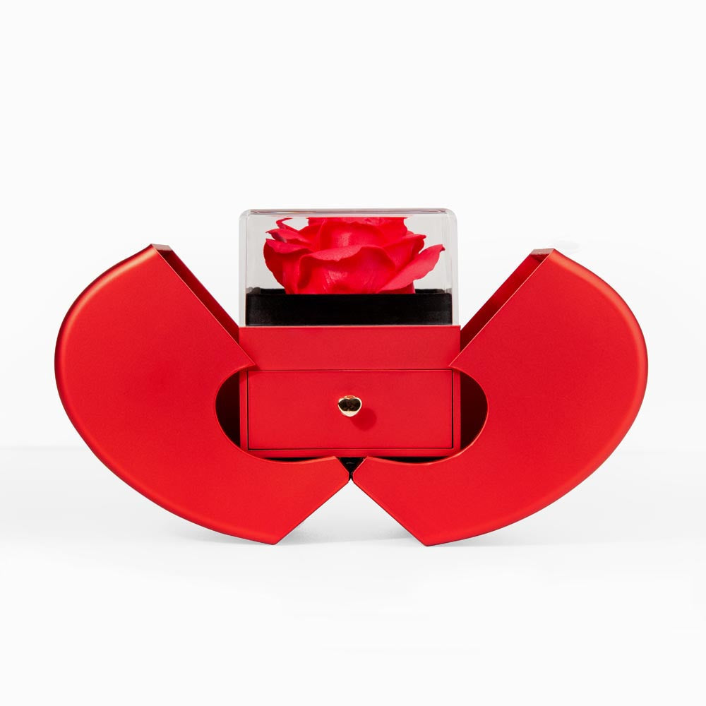 Crystal Heart Necklace in Everlasting Rose Heart Box, 18K Ye - Gold Love Knot Necklace + Red Rose Box LF 14