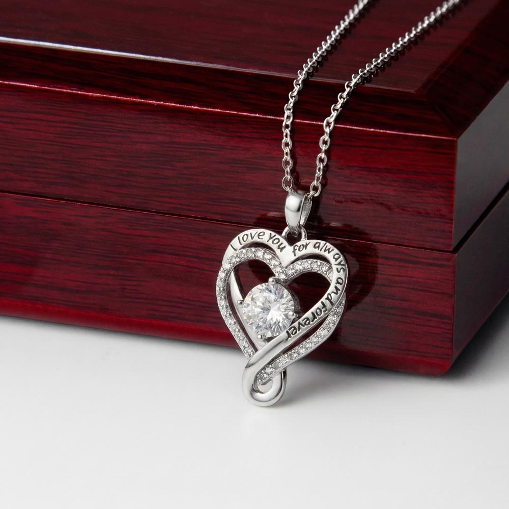 Love You Always Necklace, 7mm Crystal Centre, 14K White Gold - Love You Always W Luxury Box