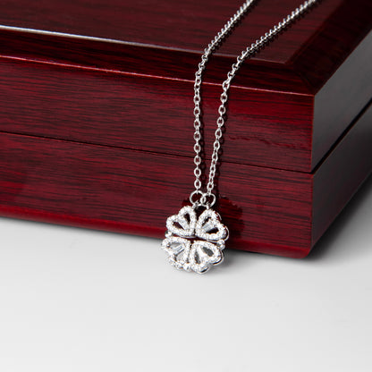 Magnetic Hearts Necklace, Four Crystal Hearts Form a Lucky C - Magnetic Clover Necklace Lifestyle Plain Image