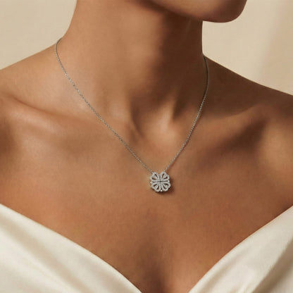 Magnetic Hearts Necklace, Four Crystal Hearts Form a Lucky C - Magnetic Clover Necklace
