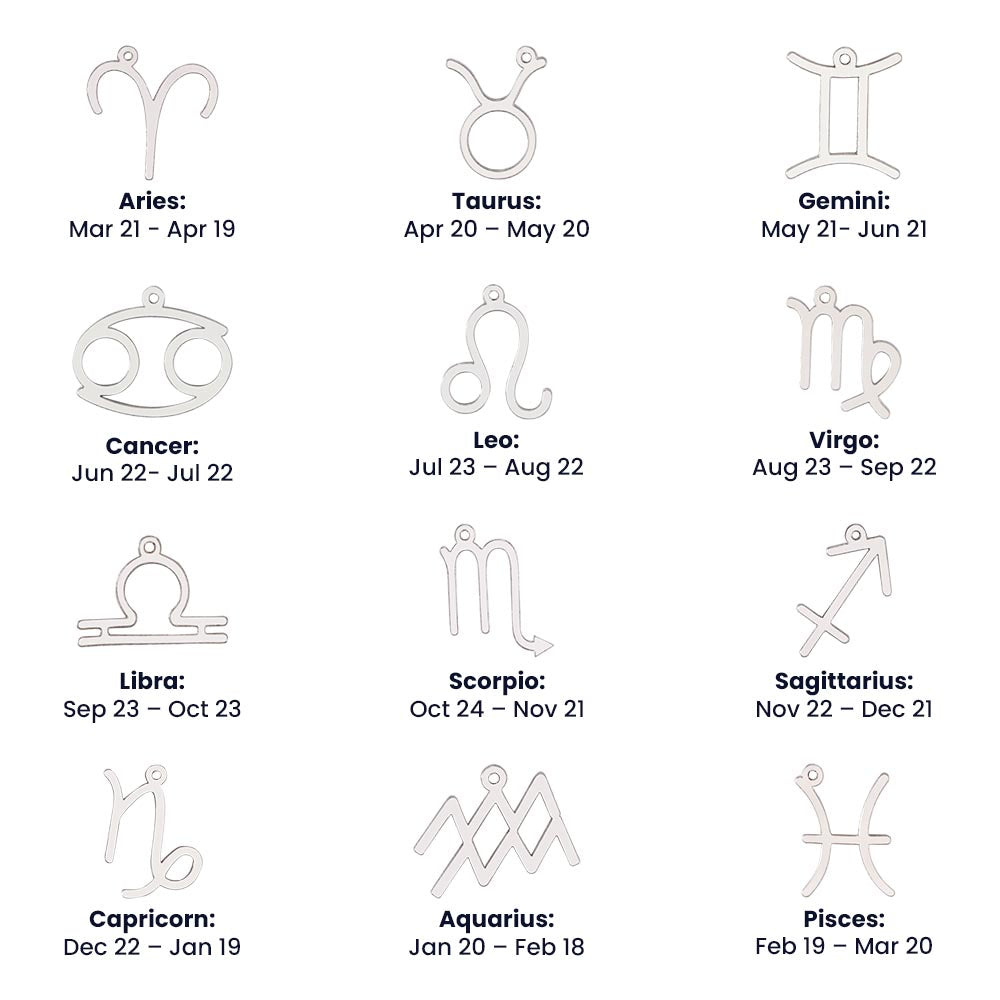 Zodiac Symbol Necklace, Star Sign Pendant, Adjustable Chain