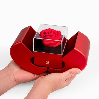 Love Knot Necklace in Everlasting Rose Heart Box, 18K Yellow - Gold Love Knot Necklace + Red Rose Box Lf 17