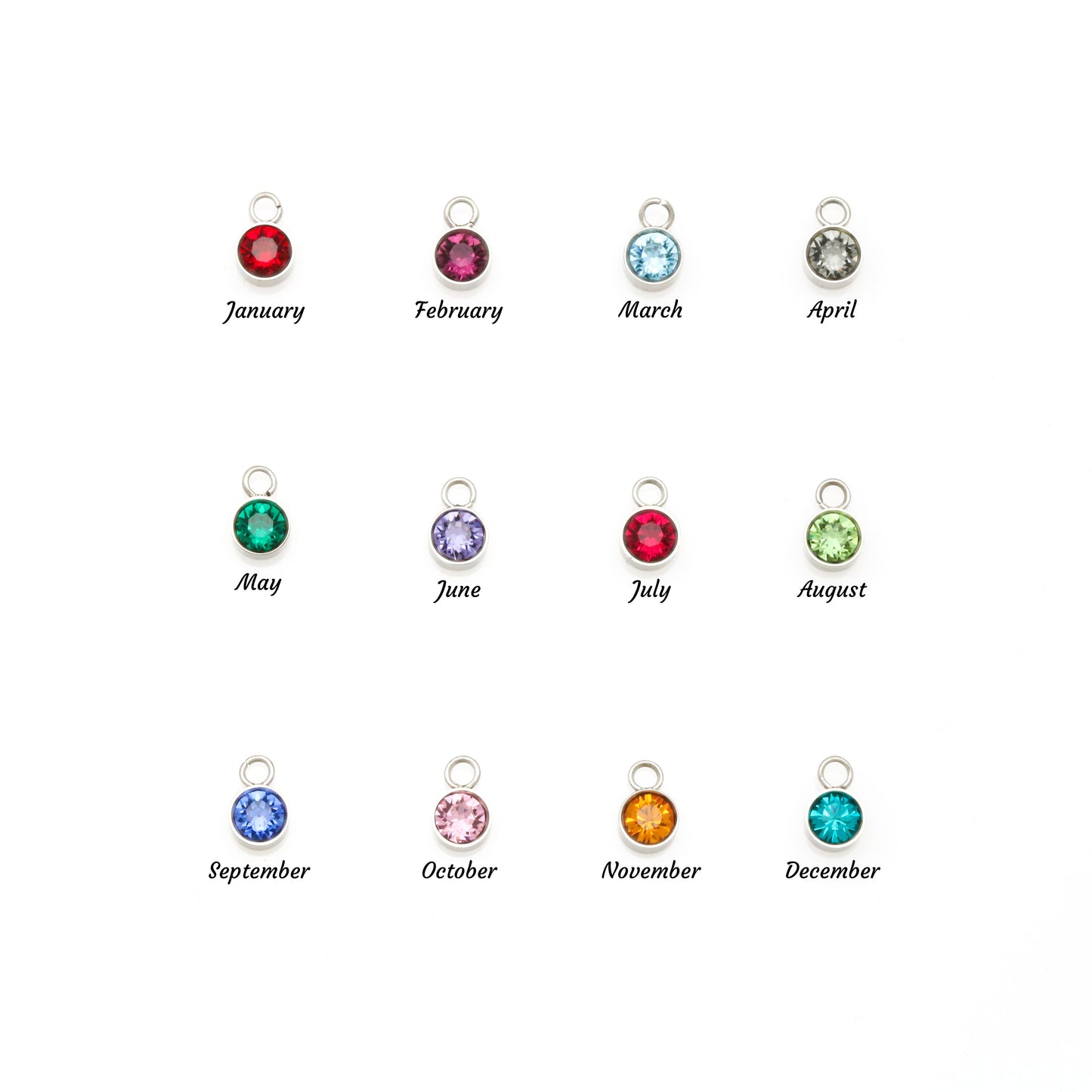 Birthstone colour chart showing the stone for each month