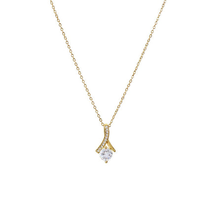 Solitaire Pendant Necklace for Wife, Crystal Center, 18K Yellow or 14K White Gold Finish