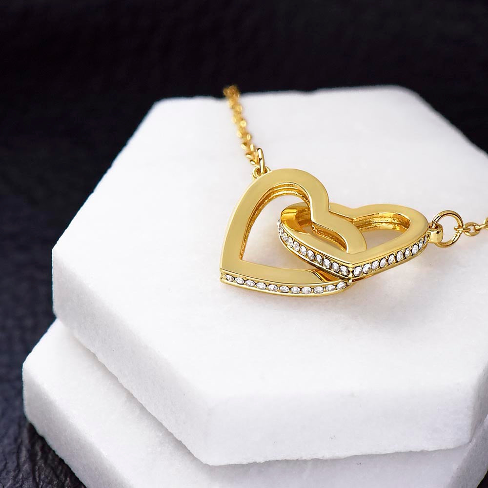 Interlocking Hearts Necklace for Daughter, Crystal Accents, 18K Yellow or 14K White Gold