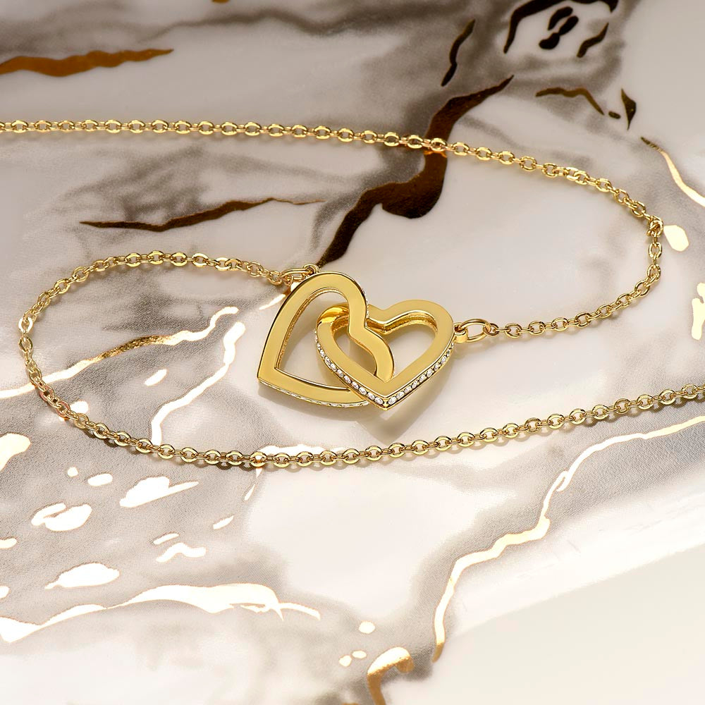 Interlocking Hearts Necklace for Daughter, Crystal Accents, 18K Yellow or 14K White Gold